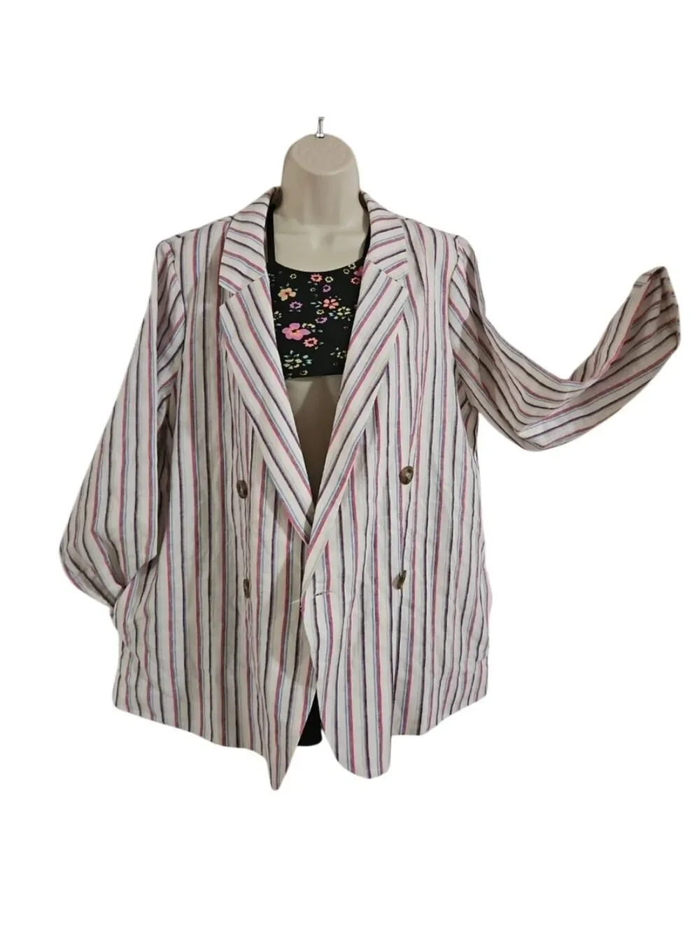 Dolan Left Coast Collection Antropologie Blazer Striped Linen Double-breasted XL